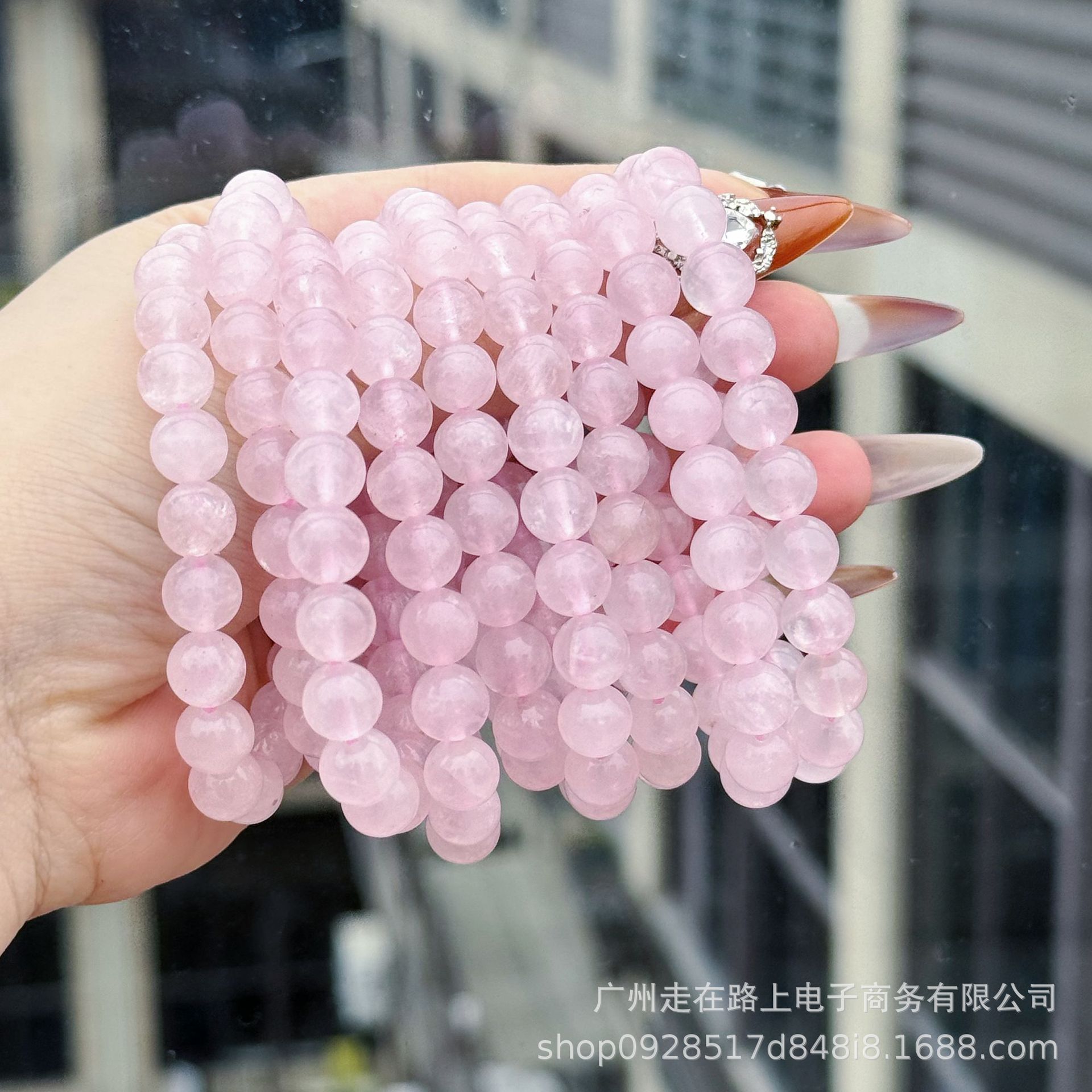 天然粉水晶马达加斯加粉水晶高货手链情侣礼品节日礼物批发饰品女