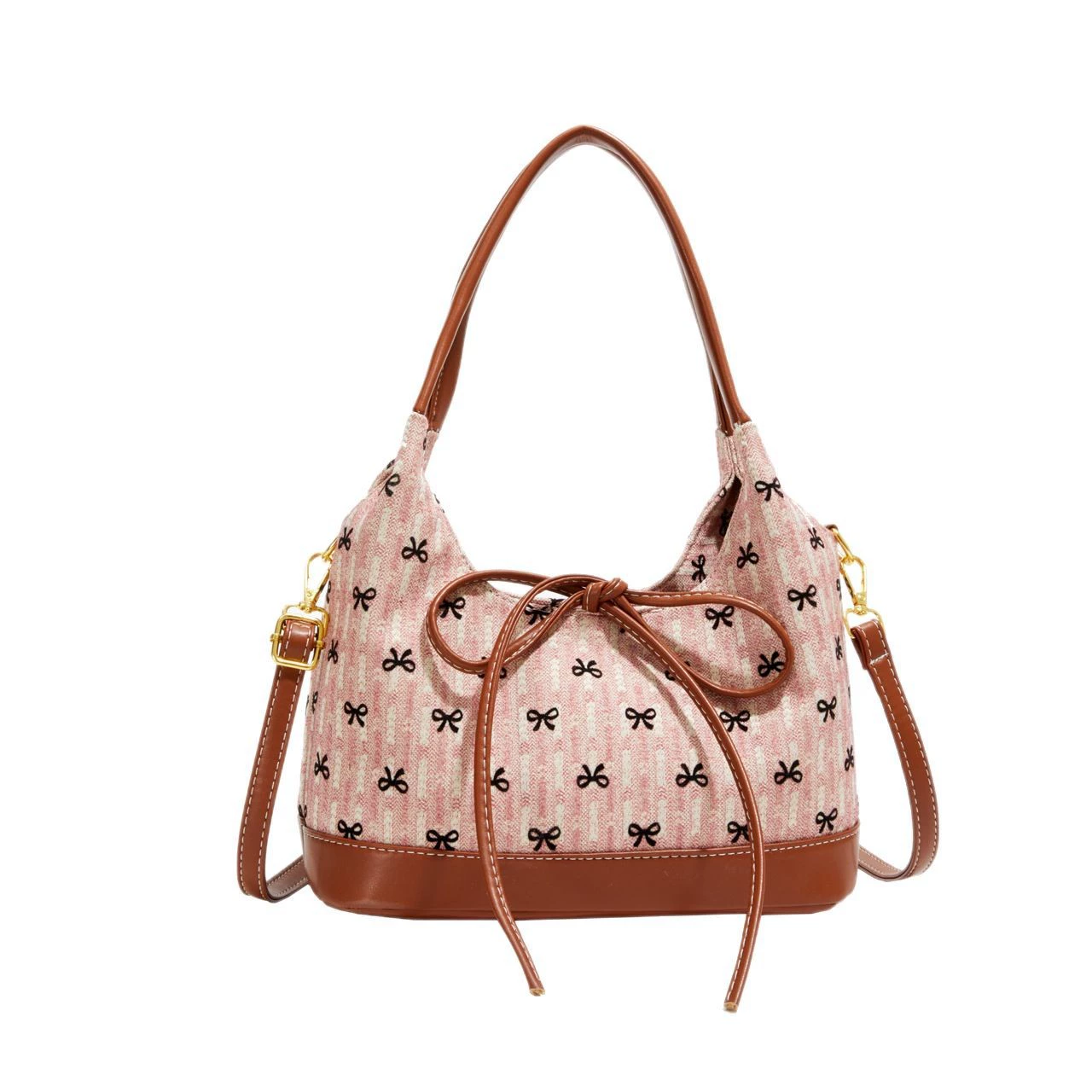 Small retro shoulder bag, design handheld basket with bow