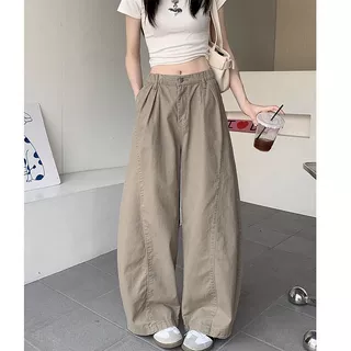 洗水棉西装裤女夏季薄款美式复古弯刀裤高腰宽松阔腿休闲拖地长裤