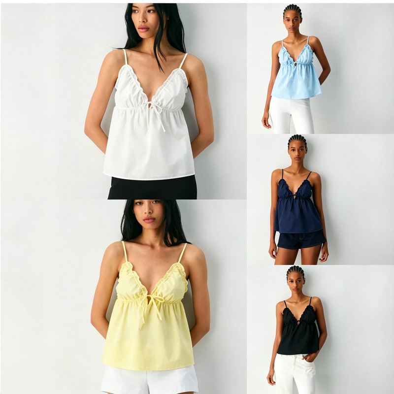 Aritzia26 Summer New Women's Camisole Top Deep V-Neck Sexy Versatile Casual Lace Loose Tank Top Aritzia26 Summer New Women's Camisole Top Deep V-Neck Sexy Versatile Casual Lace Loose Tank Top
