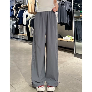 深灰色美式速干工装裤女夏2026新款高腰宽松显瘦小个子薄款阔腿裤
