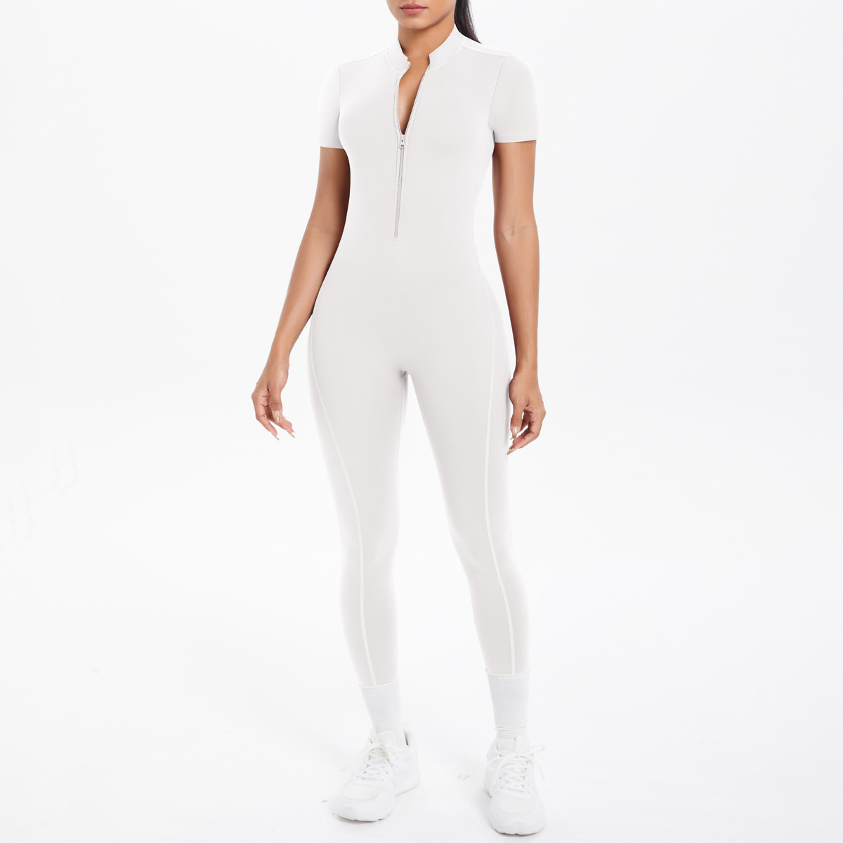 New Tight-Fitting Beautiful Back Hollow Out Short-Sleeved Long Pants Jumpsuit Sports Running Fitness One-Piece Yoga Suit_voghion.com