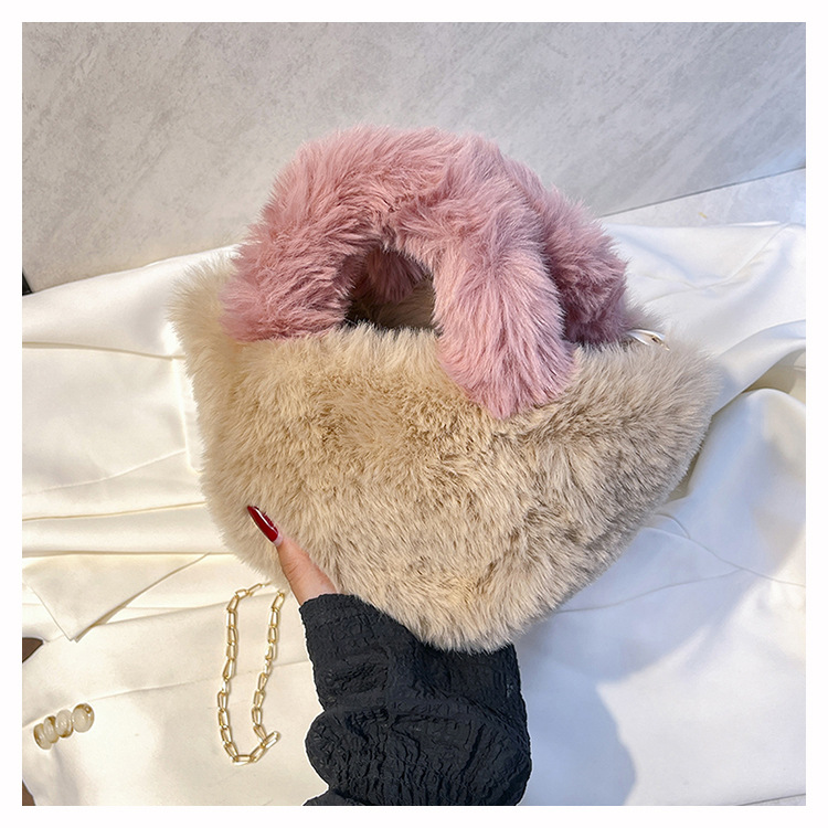 Handheld haarigen für frauen Koreanische version Instagram mode temperament plüsch 2024 nische farbe kollision high-end-sinn_voghion.com