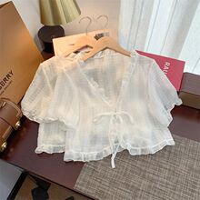 短袖V领雪纺防晒开衫女夏季新款配吊带裙子薄款修身型短款外套罩