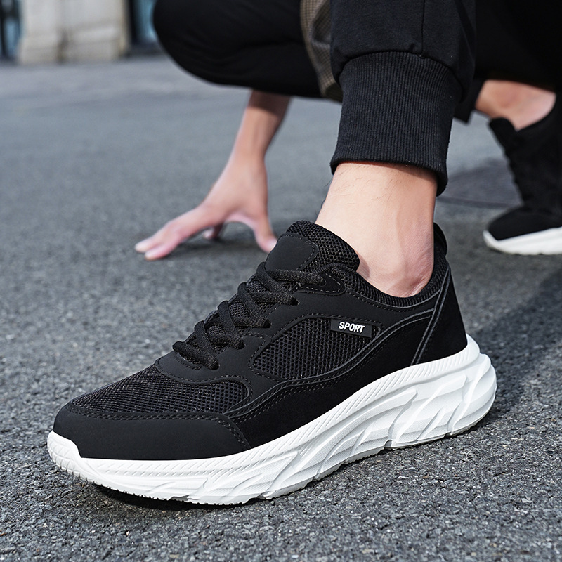 Autumn and Winter 45 Mesh Sports 46 Men's 47 Solid Black Lightweight Work Shoes Large 48_voghion.com