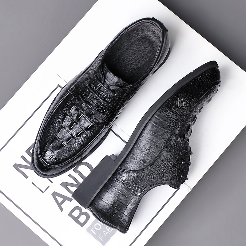 Primera capa de piel de vaca de los hombres zapatos de cuero casuales de negocios de cuero genuino cocodrilo Caballero señaló zapatos de los hombres británicos de una sola capa zapatos image 8