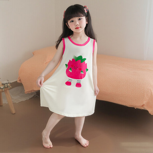 Children's Modal Cartoon Nightgown 2025 New Girls' Pajamas Dress Girls' Tank Top Dress Home Clothes Summer Style