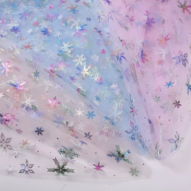 现货幻彩渐变色大雪花网纱网布童装芭比娃娃裙圣诞节装饰节庆网布