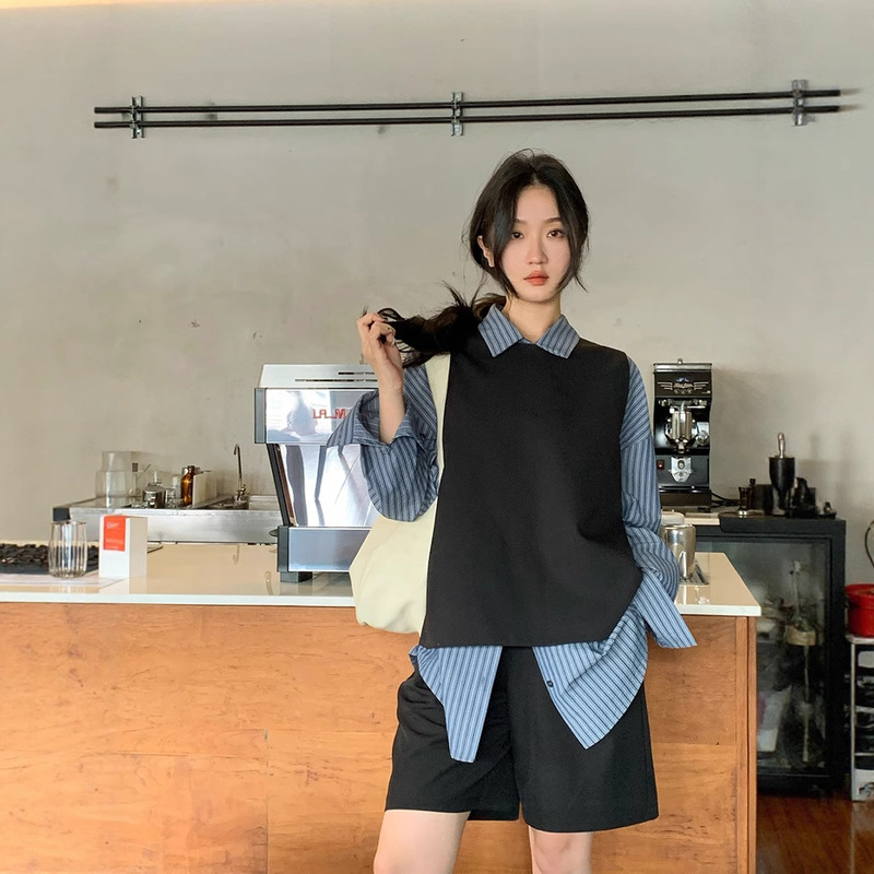 Ren Xiaoyi Layered Suit Vest Women's Design Niche Slit Top Autumn and Winter Asymmetrical Pullover Jacket