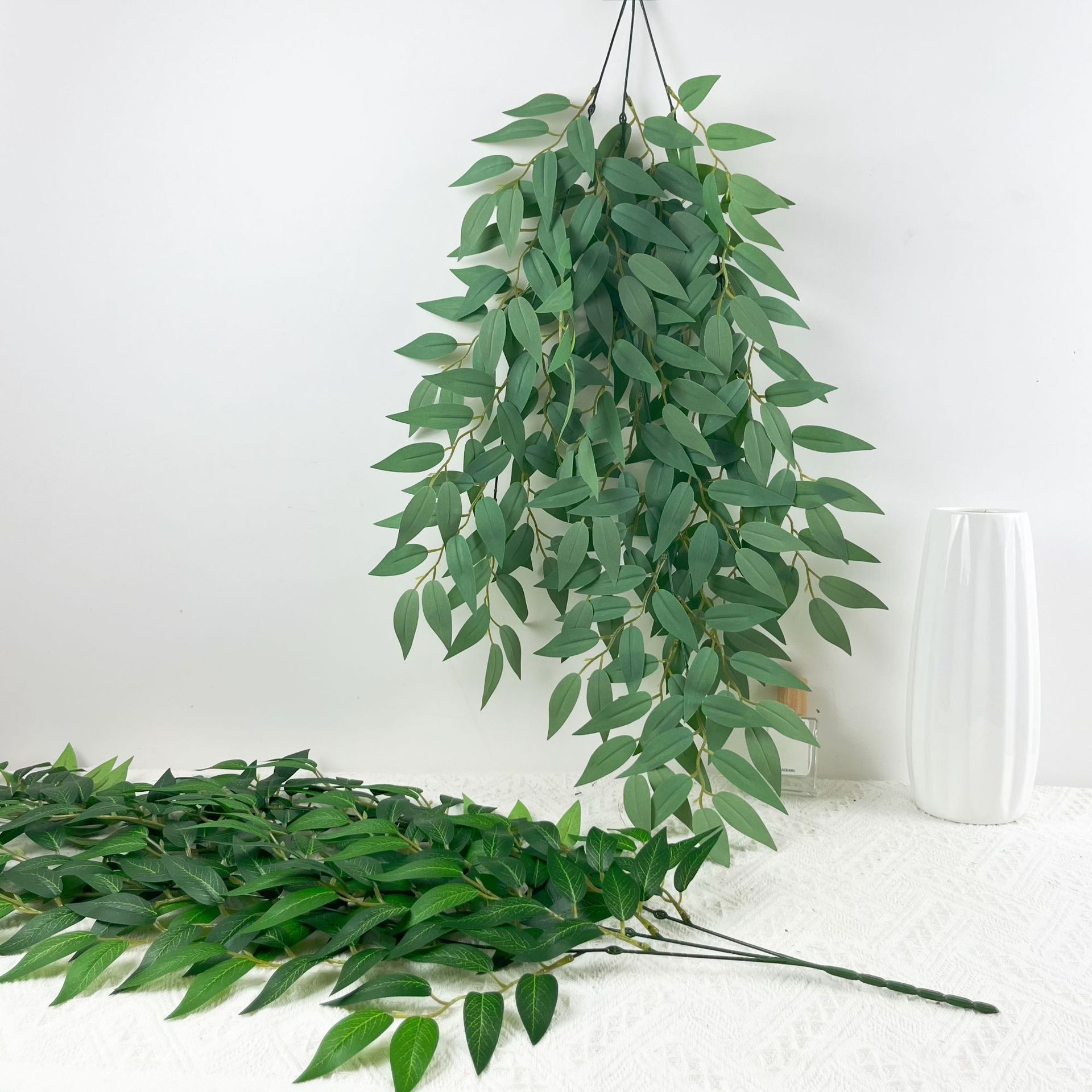 Simulated green plants artificial silk screen rattan 3 forks 35 mesh willow leaves home outdoor venue decoration photography props