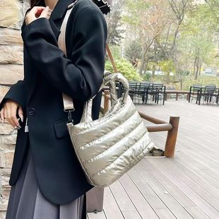 Large-Capacity Cotton Bag 2025 Autumn and Winter Tote New Fashion High-End down Crossbody Bag Commuter Shoulder