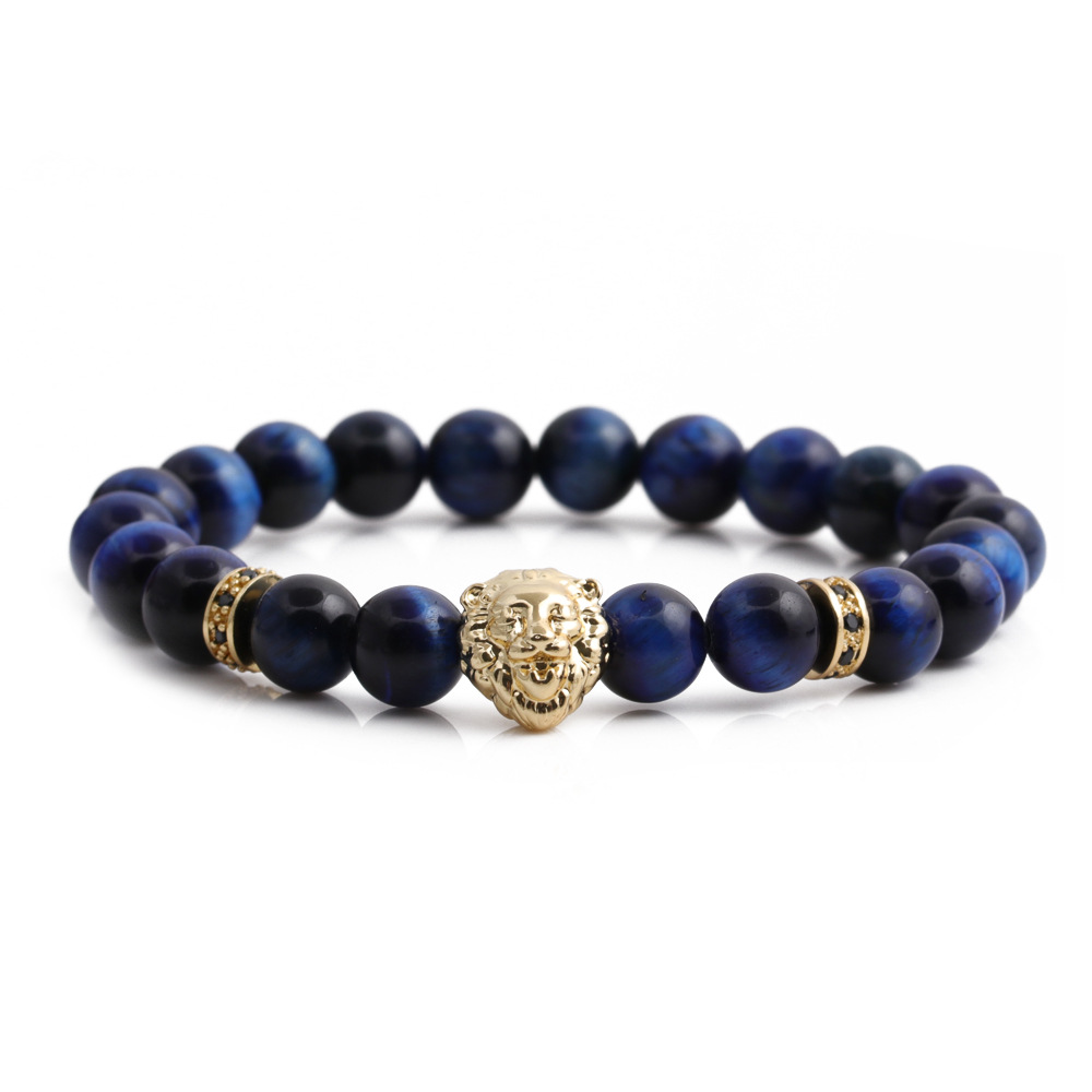 Retro tiger eye stone cross lion head bracelet