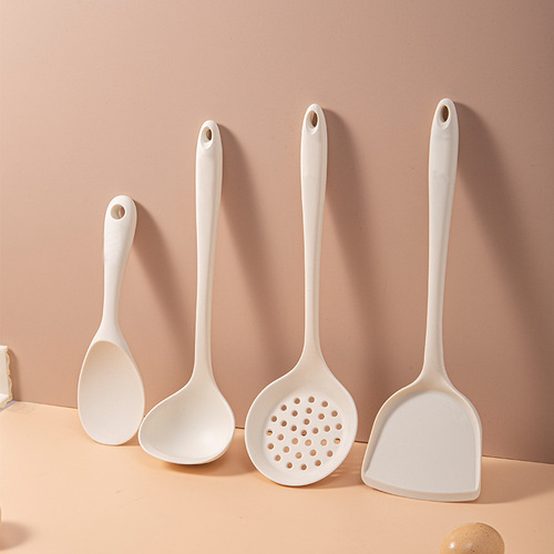 All-inclusive silicone kitchen utensils, milky white 4-piece set, silicone spatula, soup spoon, high temperature resistant cooking spatula, colander