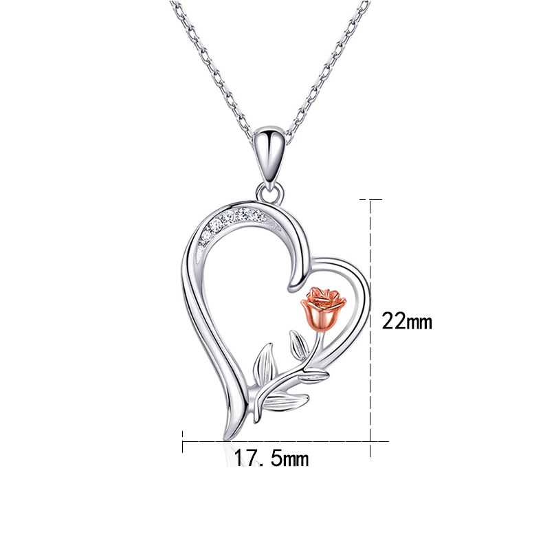 Sterling Silver Elegant Simple Style Heart Shape Rose Plating Pendant Necklace display picture 1