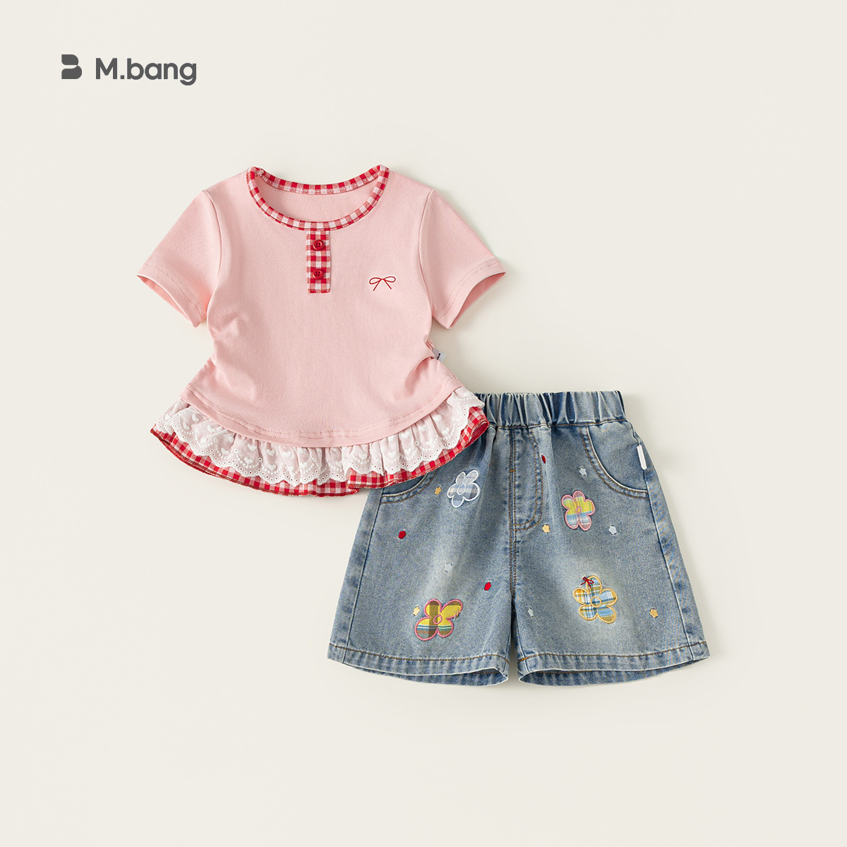 邦选湖州织里童装女童衣服韩版夏季T恤儿童牛仔裤两件套小童衣服
