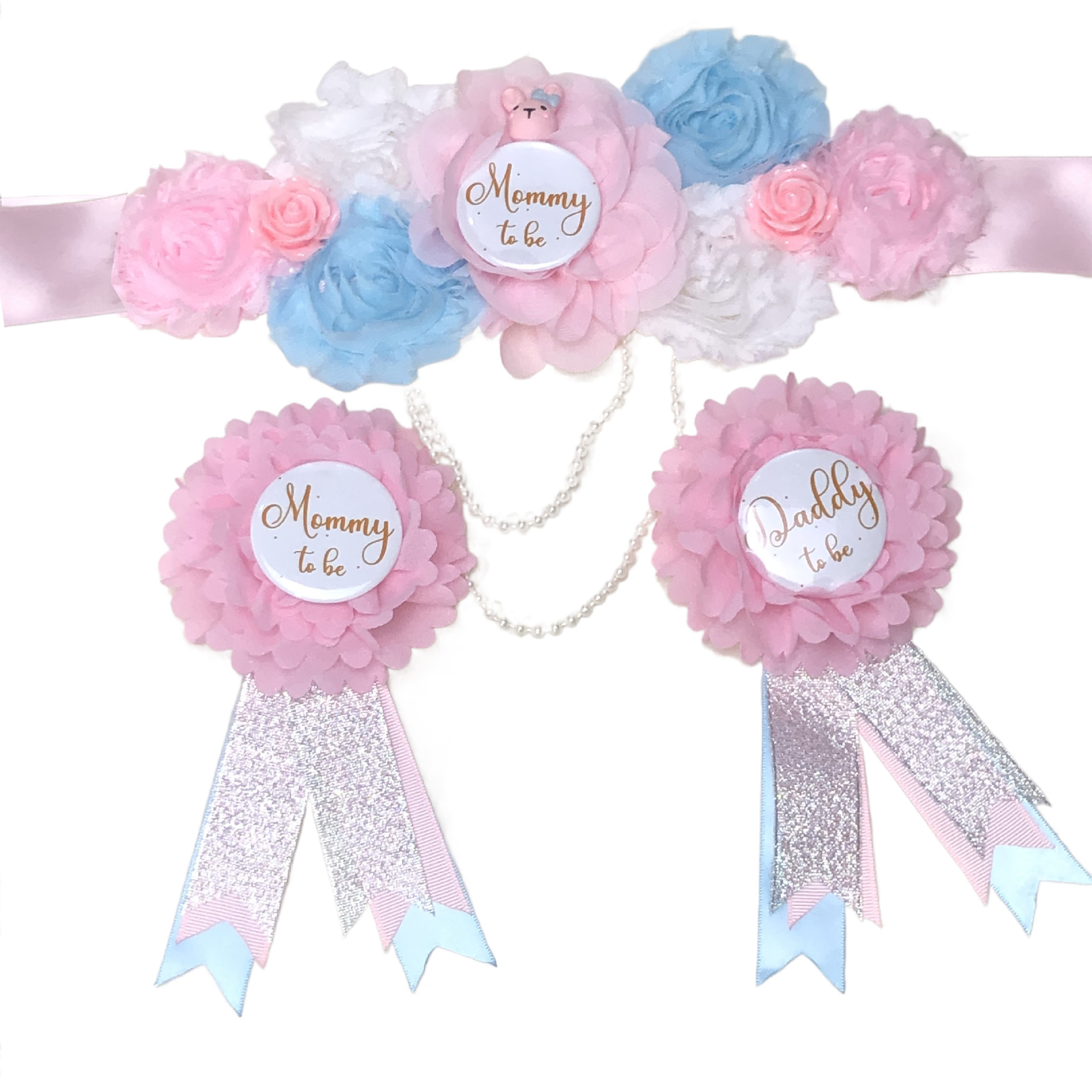 Europe and the United States cross-border pregnant women belt baby shower mother-to-be photo props father-to-be badge 3-piece set