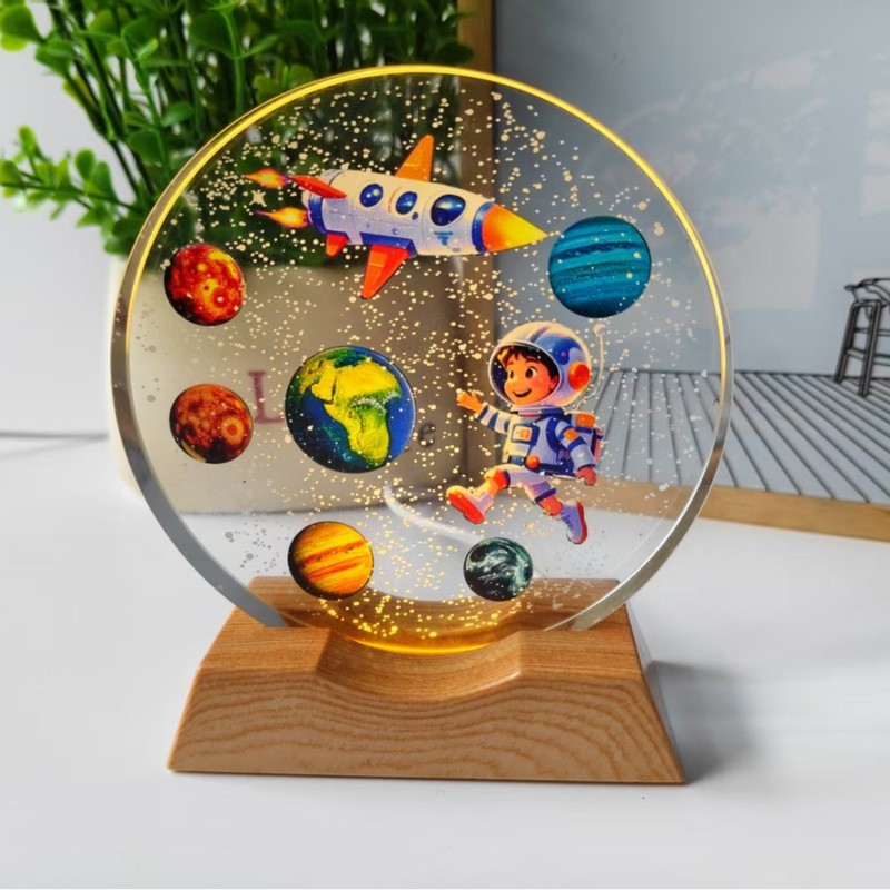 星空宇宙銀河 3D 立体レーザーカラー印刷内彫刻クリスタルボール発光ナイトライト装飾品|undefined