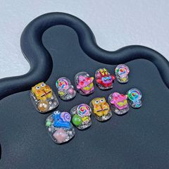 卡通可愛手工穿戴甲海綿寶寶派大星短款美甲成品貼片可穿戴假指甲