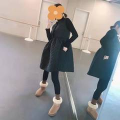 秋冬2025新款黑色菱格夹棉无袖连衣裙女设计感小众气质名媛a字裙