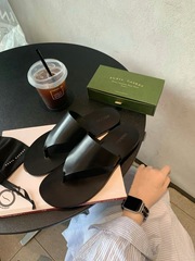 葡萄媽Studiolee 夏季新款時尚簡約真皮涼拖平底夾趾人字拖鞋女