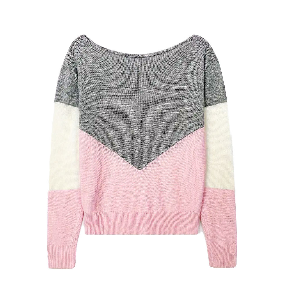 European and American stitching contrasting color hollow sweater women's bottoming shirt Amazon best-selling fashion round neck long-sleeved knitted top