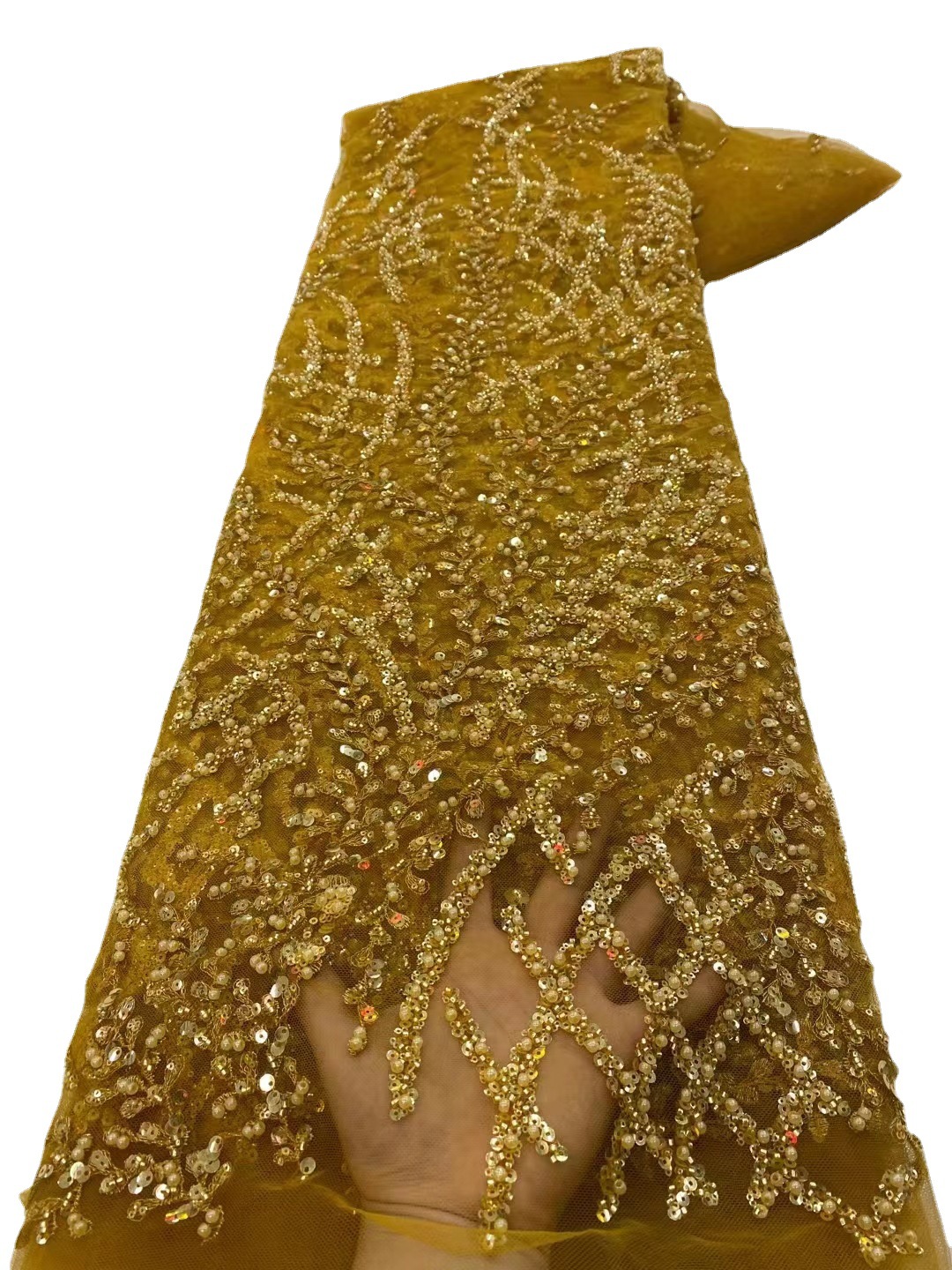 Verano lentejuelas con cuentas bordado tela vestido de novia tela de moda europea y americana con cuentas de encaje JX3410
