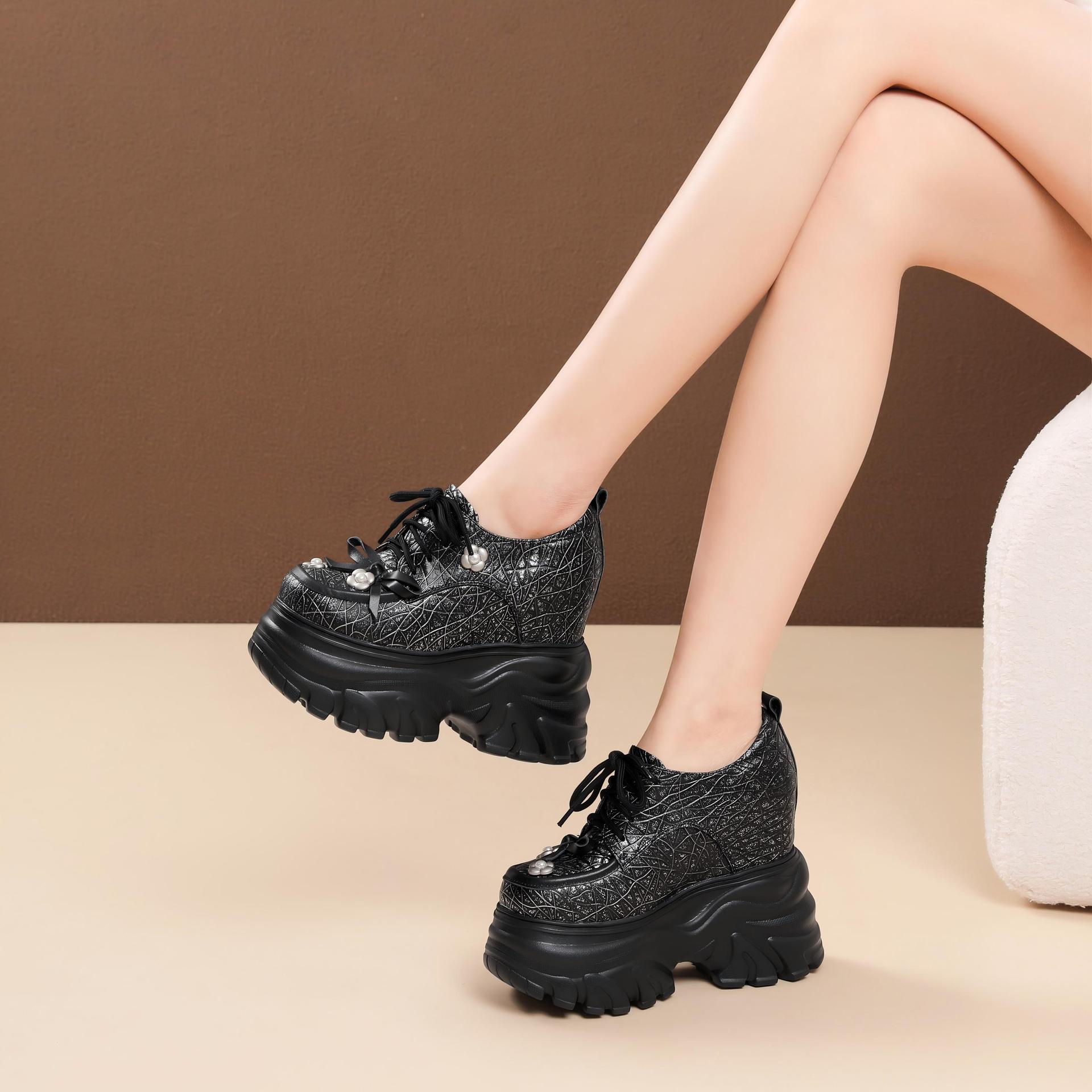 Giày nữ đế xuồng platform nơ bướm cổ điển, dây buộc, mũi sâu, gót 14 cm — màu đen