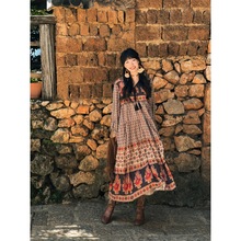 实拍 现货 民族风绵绸印花流苏系带度假连衣裙 好质量