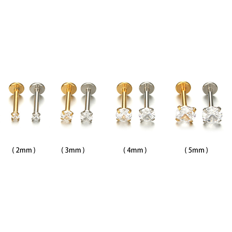 Fashion Round Stainless Steel Inlay Zircon lip stud 1 Piece