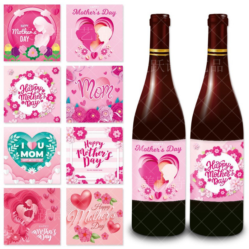 Venta al por mayor del Día de la madre decoración del partido botella de vino pegatinas