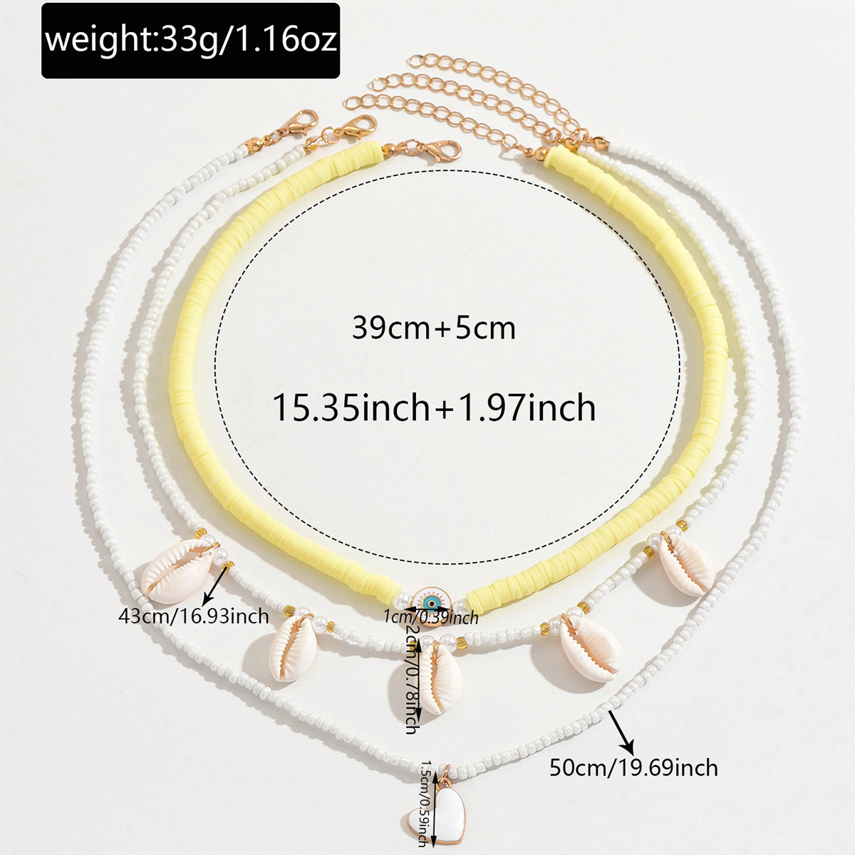 Colar em camadas estilo boho com pingente de coração e concha_voghion.com