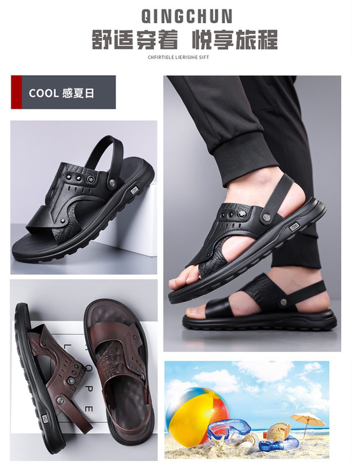 Dép sandal nam quai ngang hở ngón đế dày thời trang, dép đi biển đa năng chống trượt cỡ lớn — C6889 Màu nâu, C6889 màu đen chi tiết 6