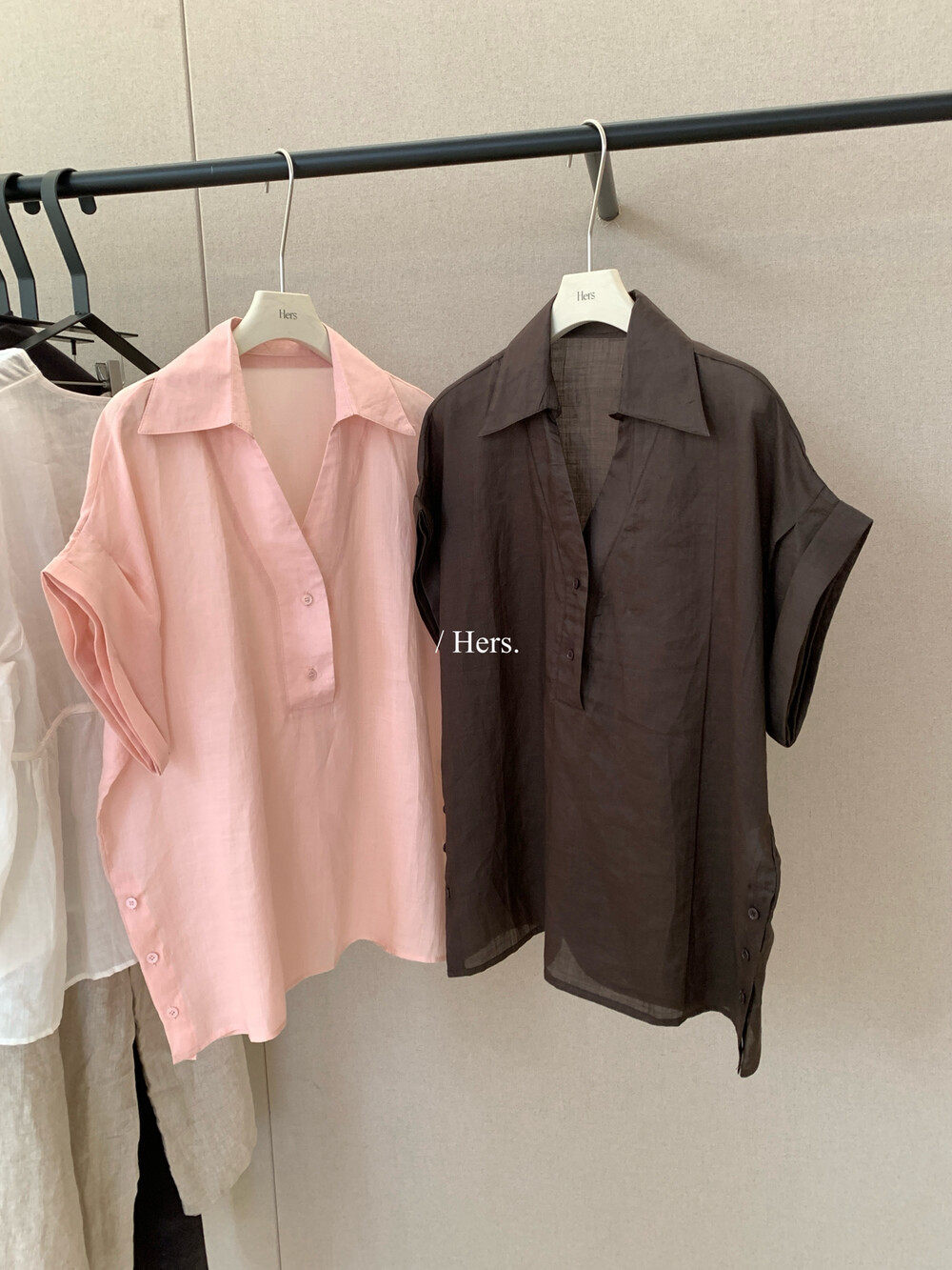 Áo sơ mi nữ linen tay ngắn cổ V phong cách Pháp — nghệ, màu hồng, màu trắng, màu mơ chi tiết 15