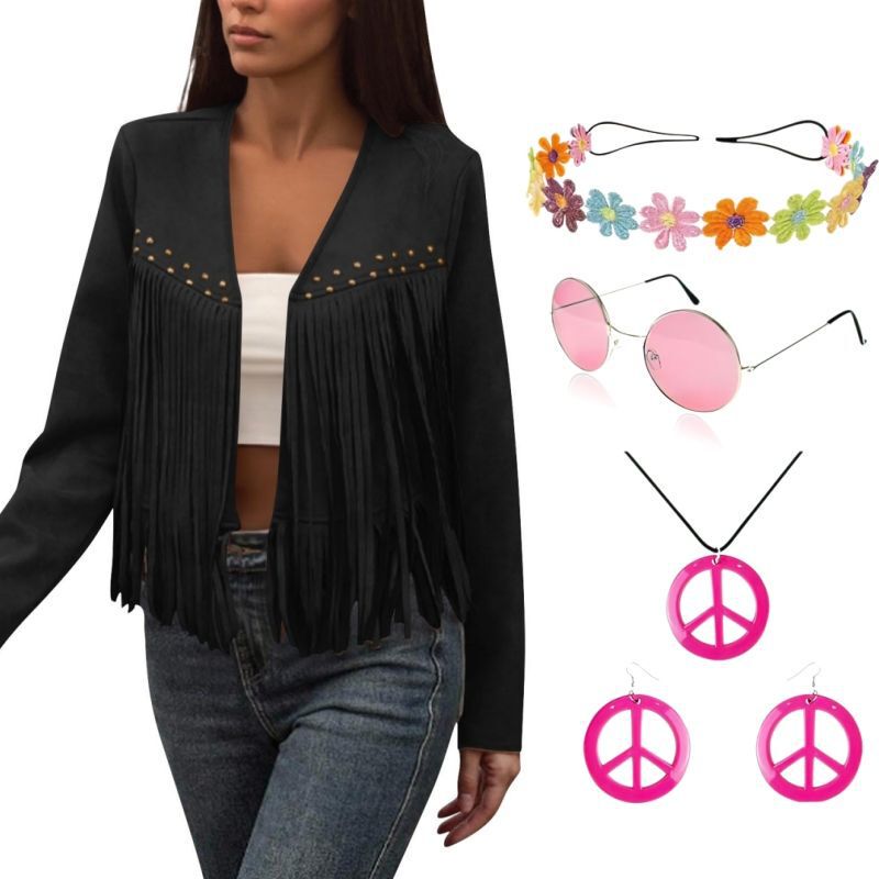 Amazon 2025 New Tassel Jacket Women's Fashion Solid Color Tassel Studded Trendy Jacket Solid Color Vest