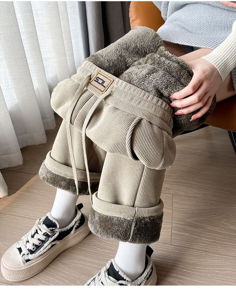 Pantaloni in pelle di agnello da donna, più velluto e ispessimento, nuovi pantaloni casual dritti, vita sottile, pantaloni a gamba larga, tutti abbinati_voghion.com