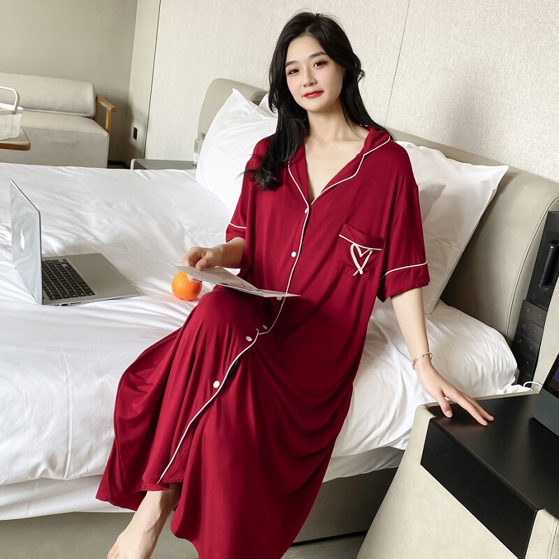 Summer plus size nightdress women's 280kg modal chubby girl cardigan printed loose home wear Korean casual pajamas
