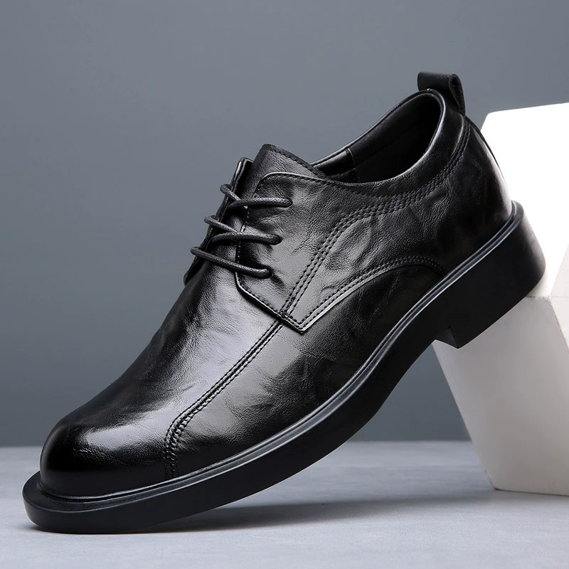 Мужская обувь, весенняя дышащая обувь, новинка 2025 года, повседневная обувь trbottomyy на толстой подошве, британские деловые мужские большие кожаные туфли из натуральной кожи