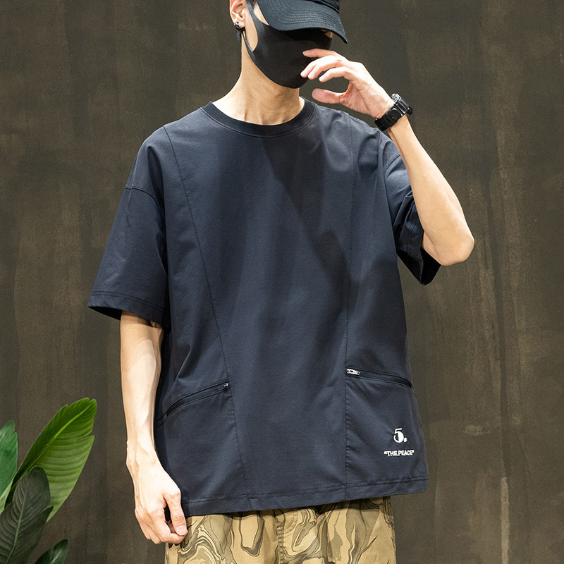 Double Side Zipper Design Quick-drying Short-sleeved T-shirt Men's Loose plus size Summer Cool Ice Silk T-shirt Pocket Top Double Side Zipper Design Quick-drying Short-sleeved T-shirt Men's Loose plus size Summer Cool Ice Silk T-shirt Pocket Top