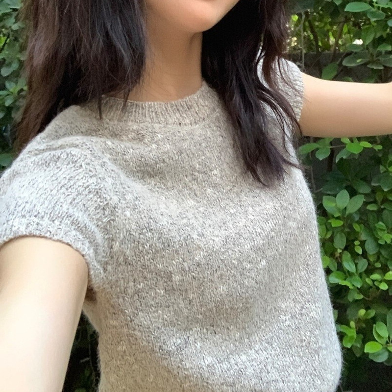 A Spoonful of Sweet Korean Style Short-Sleeved Knitwear for Women 2025 Autum Lazy Knitwear Camel Color Basic Style with t