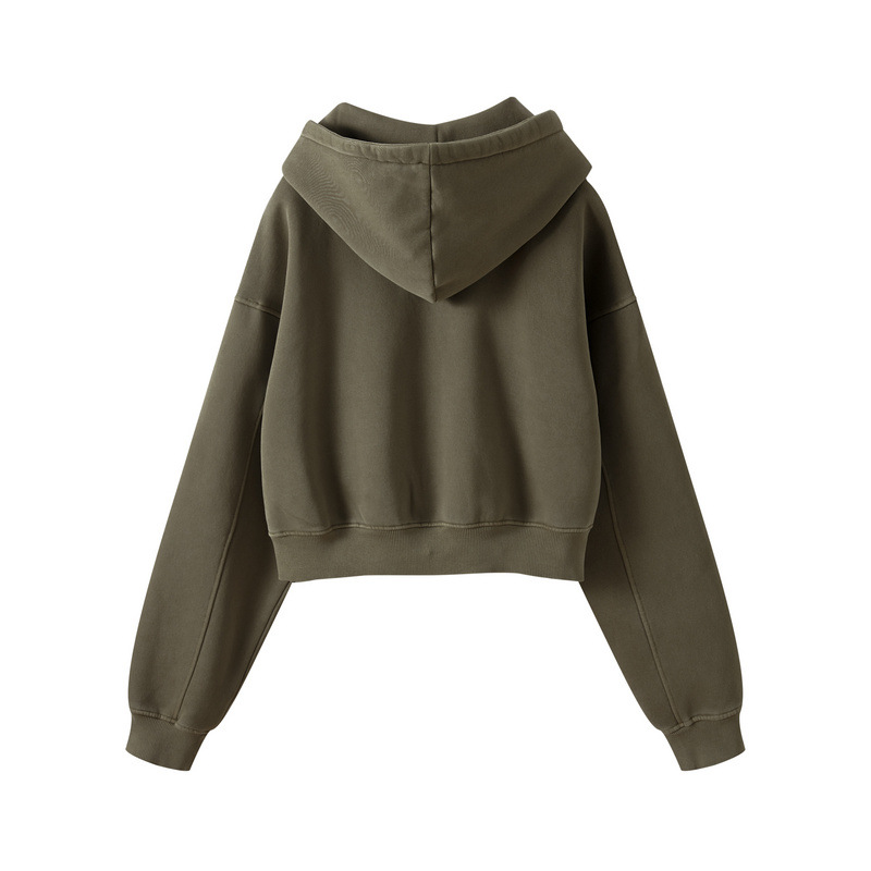 Men's Clothing high street fashion brand autumn and winter heavy 380G washed plus velvet zipper hooded sweatshirt retro hot girl short top_voghion.com
