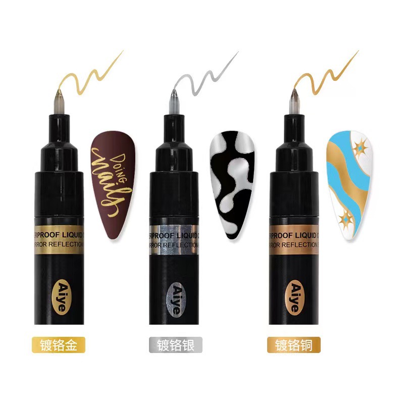 Nail Art graffiti pen metal highlight Mirror Mark pen espejo mágico DIY pintura pluma nail art pen tienda de uñas pluma especial