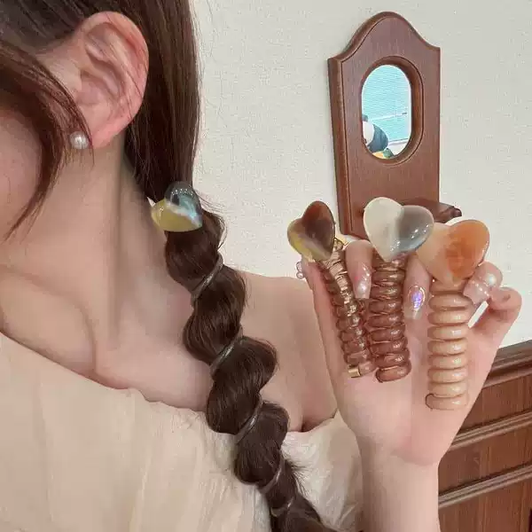 Japanese-Style Simple Bubble Braid Hair Tie for Women 2024 New High-End Heart Phone Cord Hair Ring Ponytail Braid 1