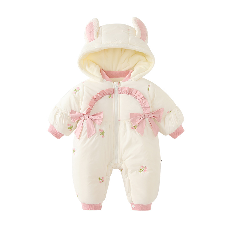 겨울 옷  옷 기모 두꺼운  점프 수트 자수  옷 후드 의상