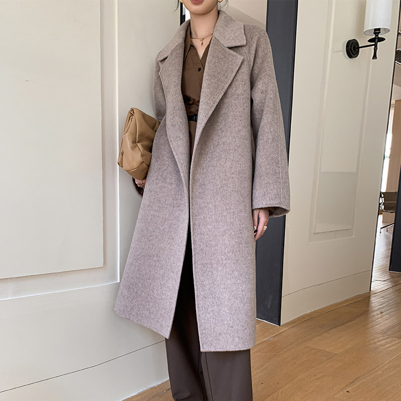 Alpaca Fleece Double-Sided Woolen Coat Suit Collar Women's Long Autumn and Winter Light Luxury High-end Loose Woolen Superior Coat