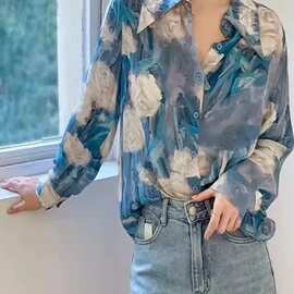 春秋新款今年流行的高级碎花衬衣小众百搭气质显瘦外穿洋气衬衫女