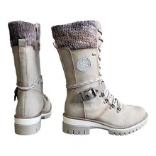 大碼馬丁靴女2021秋冬新款歐美雪地靴中筒粗跟外貿圓頭女式騎士靴