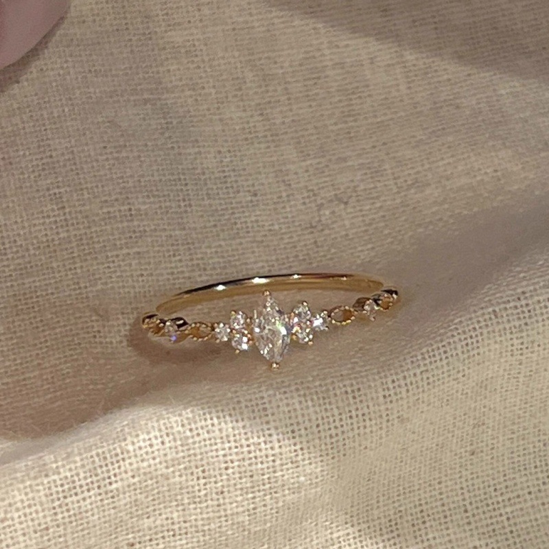 French-Style Light Luxury Marquise Diamond Fine Ring for Women, High-End Versatile Stackable Diamond Exquisite Open Ring Wholesale