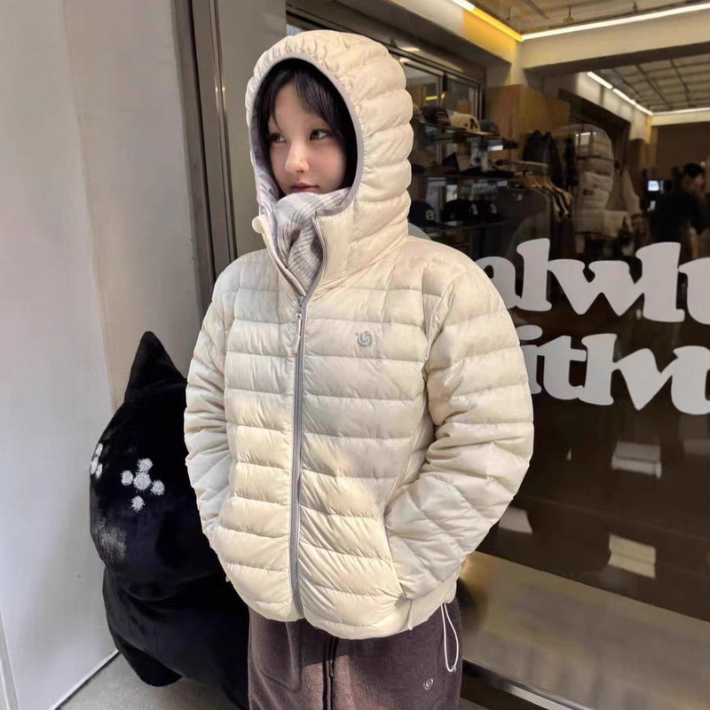 Now H 2025 Winter New Korean Dongdaemun Solid Color Simple Hooded Zipper 90 Duck down Ribbed down Jacket Coat