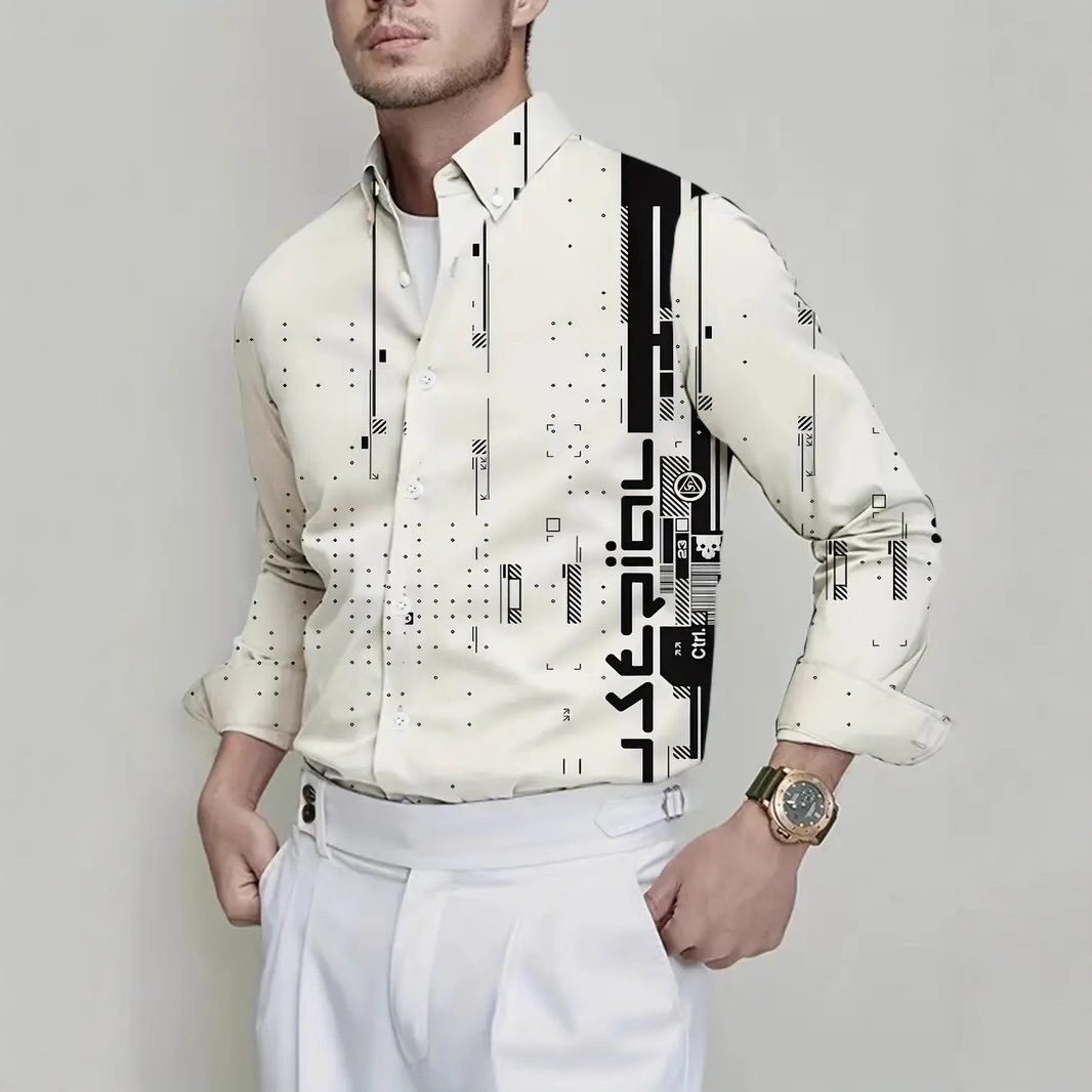 Productos europeos American Cross-border 2025 nueva tendencia de la moda casual todo fósforo cool guapo camisa de manga larga MB12