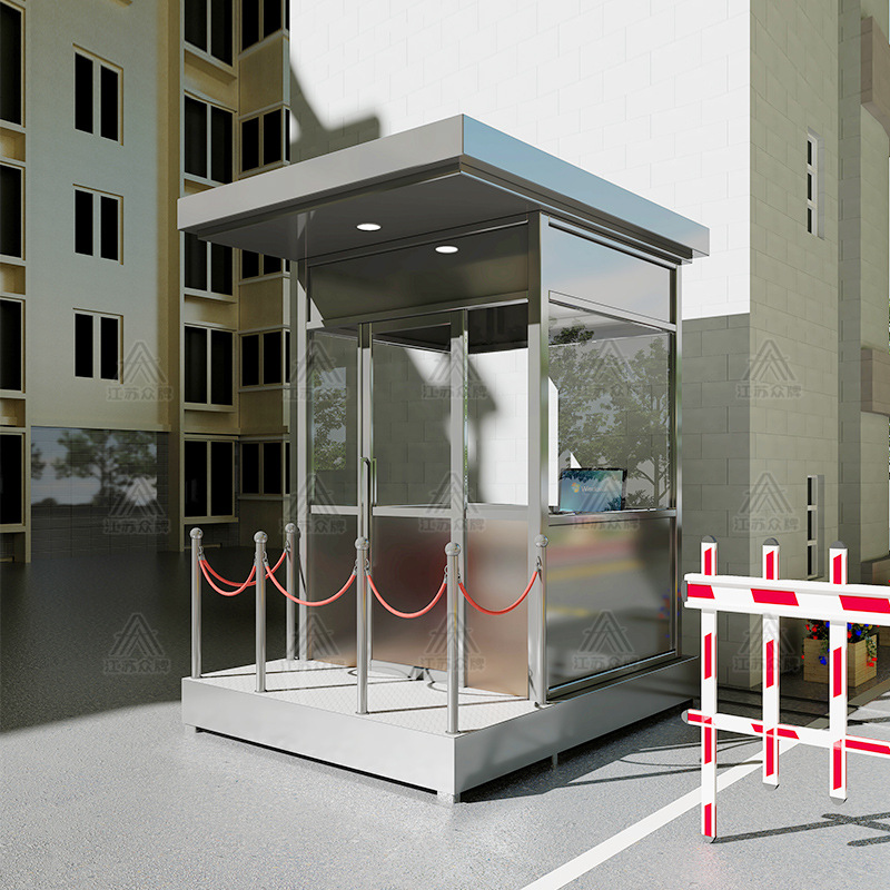 Puesto de guardia de acero inoxidable terminado, mesa de imagen de bienvenida, pabellón de seguridad, centro comercial, estacionamiento de pago, pabellón de seguridad, sala de servicio comunitario